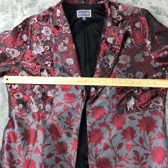 Guillaume Blazer Womens 2X Floral Tapestry Red Silver Metallic Holiday Jacket - Picture 7 of 16